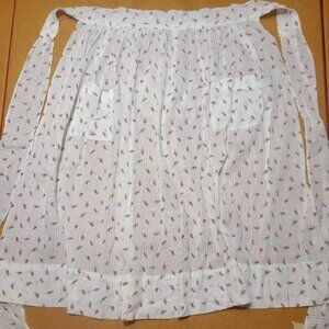 Vintage Apron w/Rosebuds, Pink Green Apron w/ Two Pockets, Shadow Stripe 23" Lng